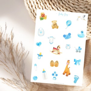 Blauwe stickers voor babyjongens, plannerstickers, boho-stickers voor babyjongens, kind, fotoalbum plannen en decoreren, bullet journal, babyshower