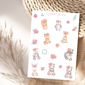 Forest Animals with Flowers Stickers, Niedliche Woodland Animals Stickers, Niedliche Waldtiere Stickers Set, Babyalbum Stickers, Boho Baby