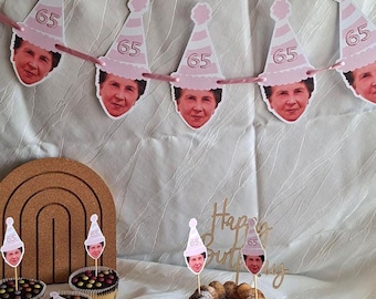 Decoraciones personalizadas para los 30 | Guirnalda con cara, confeti y adornos para cupcakes | Decoraciones personalizadas para la celebración de un 30 cumpleaños