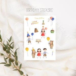 Watercolor Birthday Party Stickers Set, Planner Stickers, Birthday Party Stickers, Kind, Fotoalbum Planen & Dekorieren, Bullet Journal