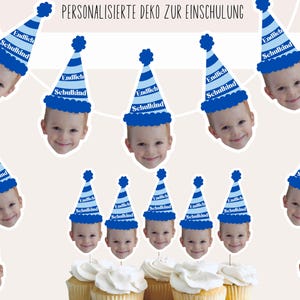 Finally a School Child Personalized Face Banner and Confetti with Age and Party Hat School Enrollment Party Decoration, Finally a School Child 2025