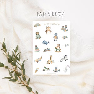 Pegatinas de acuarela para juguetes de bebé, pegatinas para planificador, pegatinas bohemias para bebé, pegatinas para álbum de fotos, pegatinas para planificación y decoración, pegatinas para bullet journal y pegatinas para baby shower.
