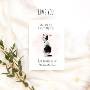 Divertente biglietto d'amore "Ti amo" in effetto acquerello con motivi di animali, gatto con cuore, dolce cartolina per gli innamorati, biglietto divertente