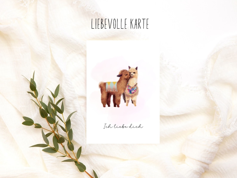 Loving Postcard Lama Couple, Loving Valentine's Day Postcard Forever Us, Postcard, Greeting Card, Love, Valentine's Day Variante 1