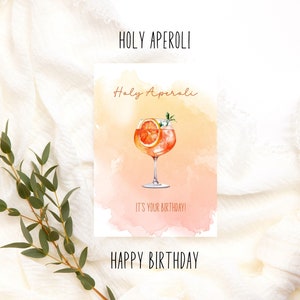 Holy Aperoli its your Birthday Happy Birthday card in a watercolor look for Aperol lovers, cute birthday card, funny card Variante 3