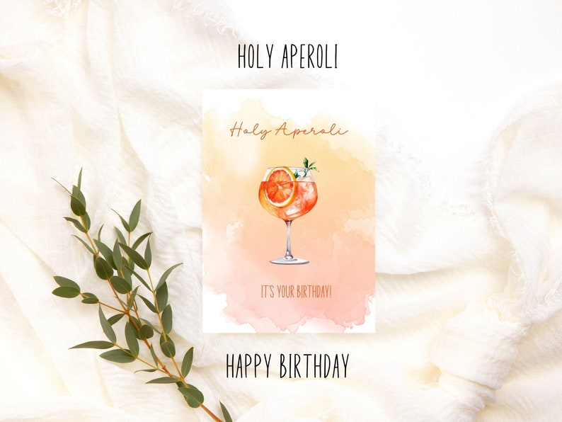 Holy Aperoli its your Birthday Happy Birthday card in a watercolor look for Aperol lovers, cute birthday card, funny card Variante 3