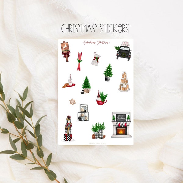 Farmhouse Hygge Christmas Stickers, Planner Stickers, Gemütlich, Geschenke, Zuhause, Sticker Sheet, Farmhouse Weihnachten Stickers Sheet