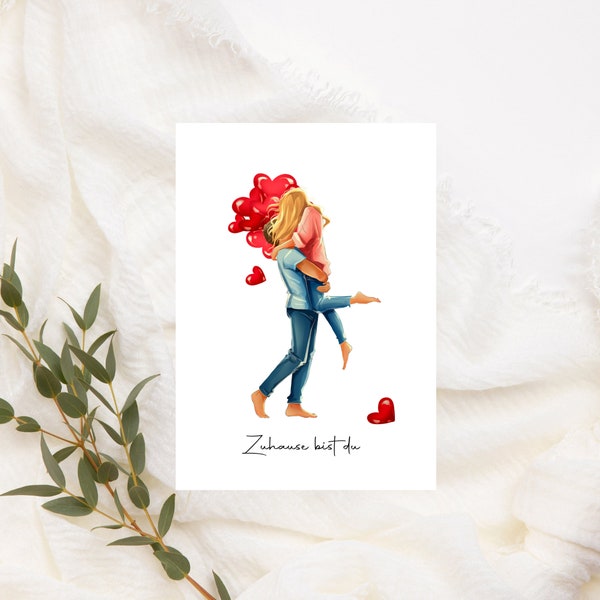 Liebevolle personalisierte Postkarte zum Valentinstag, Postkarte ,Grußkarte, Liebe, Liebeserklärung, Valentinstag, Geschenk, Zuhause bist du