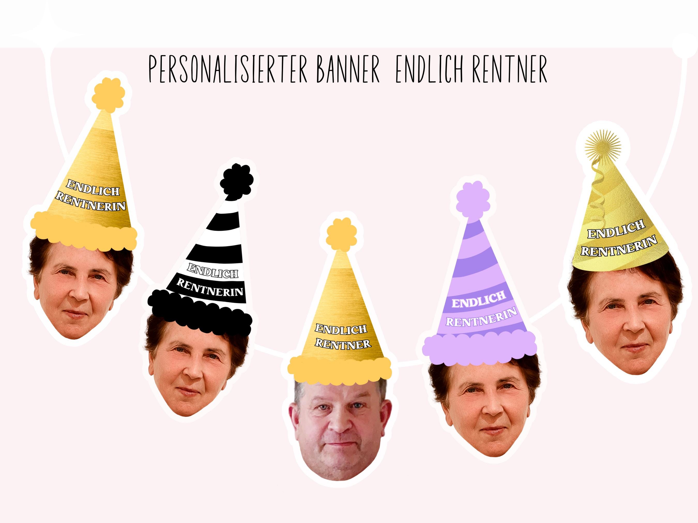 Personalisierte Endlich Rentner Deko | Wimpelkette mit Gesicht,Konfetti & Cupcake-Topper | Ruhestand Abschied personalisiert Pension Feier