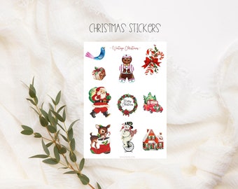 Pegatinas vintage de Papá Noel, pegatinas para agenda, acogedor, galletas, hogar, hoja de pegatinas, pegatinas navideñas de jengibre, Navidad hygge