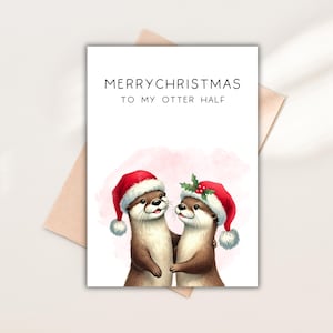 Regalo de Navidad para novia, regalo de Navidad para novio, pareja de nutrias, ser querido, regalo para pareja, tarjeta de Navidad con frase