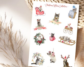 Pegatinas de la colección de gatitos navideños, pegatinas para agendas, acogedor, galletas, hogar, hoja de pegatinas, hoja de pegatinas navideñas de pan de jengibre, Hygge
