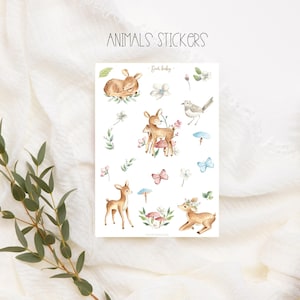 Adesivos fofos de cervo para bebê, conjunto de adesivos fofos de animais da floresta, adesivos para álbuns de bebê, bebê boho, criança, álbum de fotos, planejamento e decoração