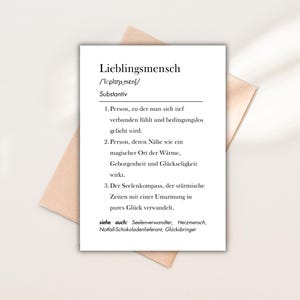 Postkarte Lieblingsmensch – Definition, Karte für Liebende, Jahrestag, Valentinstag, Romantisches Geschenk für Sie und Ihn, minimalistisch