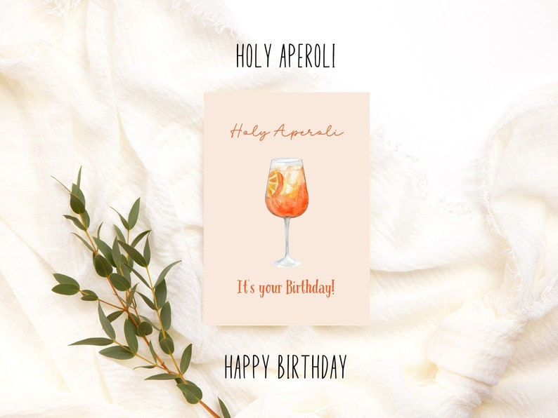 Holy Aperoli its your Birthday Happy Birthday card in a watercolor look for Aperol lovers, cute birthday card, funny card Variante 4