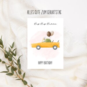 Hip Hip Hooray Carte d'anniversaire au look aquarelle avec motif girafe avec chapeau de fête, jolie carte d'anniversaire, joyeux anniversaire