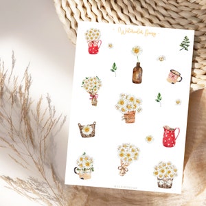 Feuille d'autocollants marguerites sauvages, autocollants floraux, autocollants pour planificateur, décoration d'album photo, bullet journal, autocollants