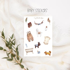Watercolor Baby Boy Stickers Set, Planner Stickers, Boho Baby, Kind,Fotoalbum, Bullet Journal,Babyshower Stickers