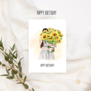 Hip Hip Hurra Happy Birthday Karte im Wasserfarben Look mit einen wunderschönen Blumenstrauß und Sonnenblumen, birthday birthday