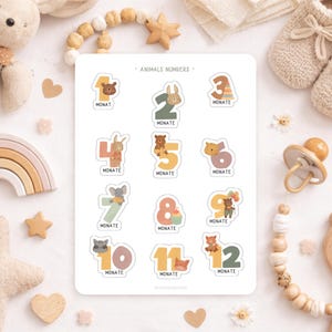 Boho Tiere Meilensteine Nummern Stickers, Babyalbum Stickers, Boho Baby, Kind, Fotoalbum, Dekorieren,Tiere Sticker Set, Milestones Stickres