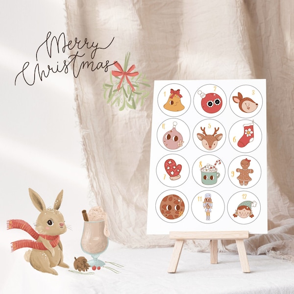 Retro Christmas Adventskalender Aufkleber zum selber basteln für den Kalender,Adventskalender Countdown Aufkleber,Winter, Geschenke