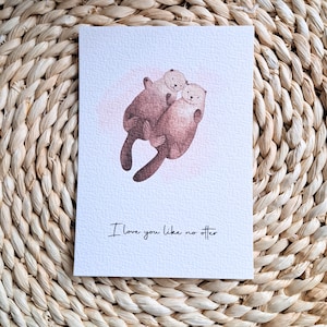 Loving otter couple postcard for Valentine's Day I love you like no otter, postcard, love, Valentine's Day