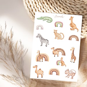 Autocollants animaux de safari style bohème, autocollants animaux style bohème, autocollants safari mignons, autocollants pour album bébé, bébé bohème, enfant