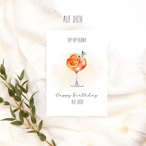 Happy Birthday Auf Dich Karte im Wasserfarben Look für Aperolliebhaber, cute birthday birthday Karte, lustige Karte