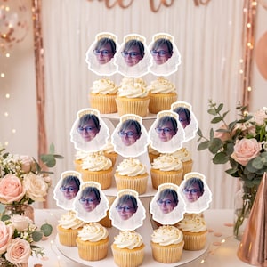 Personalisierte JGA Deko Braut | Wimpelkette mit Gesicht, Konfetti & Cupcake-Topper | Junggesellinnenabschied personalisiert | Bridal Shower