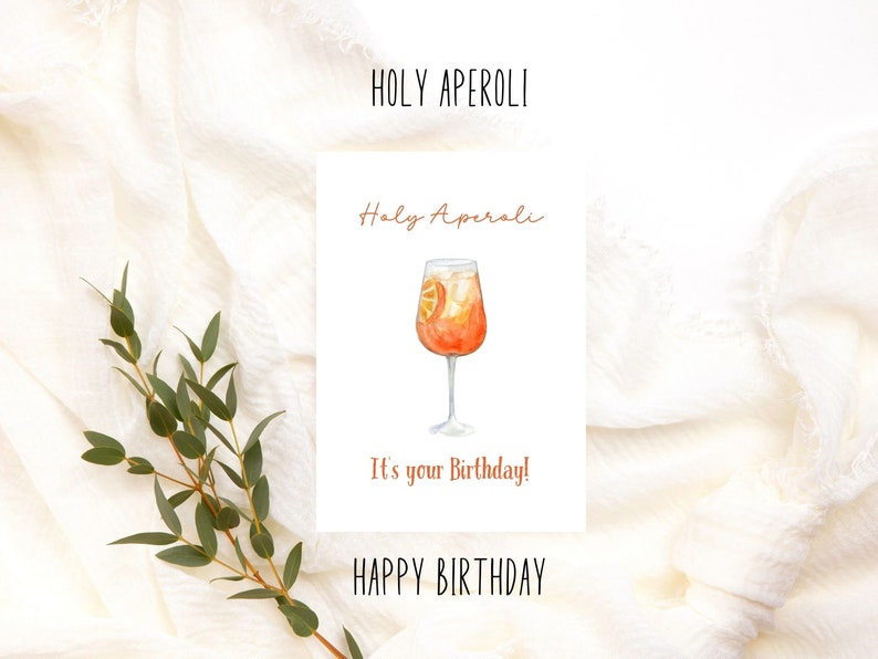 Holy Aperoli its your Birthday Happy Birthday card in a watercolor look for Aperol lovers, cute birthday card, funny card Variante 5