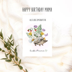 Gelukkige verjaardagskaart met egel en feestmuts voor mama, Gelukkige verjaardagskaart voor mama