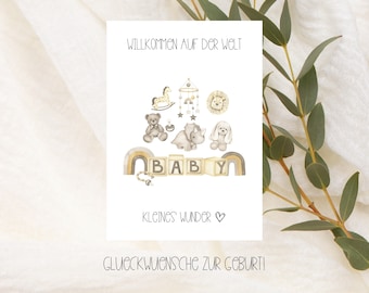 Loving birth card "Welcome to the world" Baby Girl and Baby Boy, birth card, congratulations card for birth, card for birth