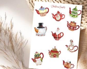 Christmas Teapots and Christmas Cookies and sweetsStickers Set,Cosy,Cookies,Home,Sticker Sheet,Gingerbread Christmas Stickers Sheet