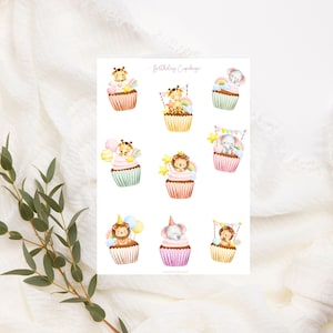 Watercolor Party Animals Birthday Party Stickers Set Cupckage Animals, Planner Stickers, Birthday Party Stickers, Kind, Fotoalbum Planen