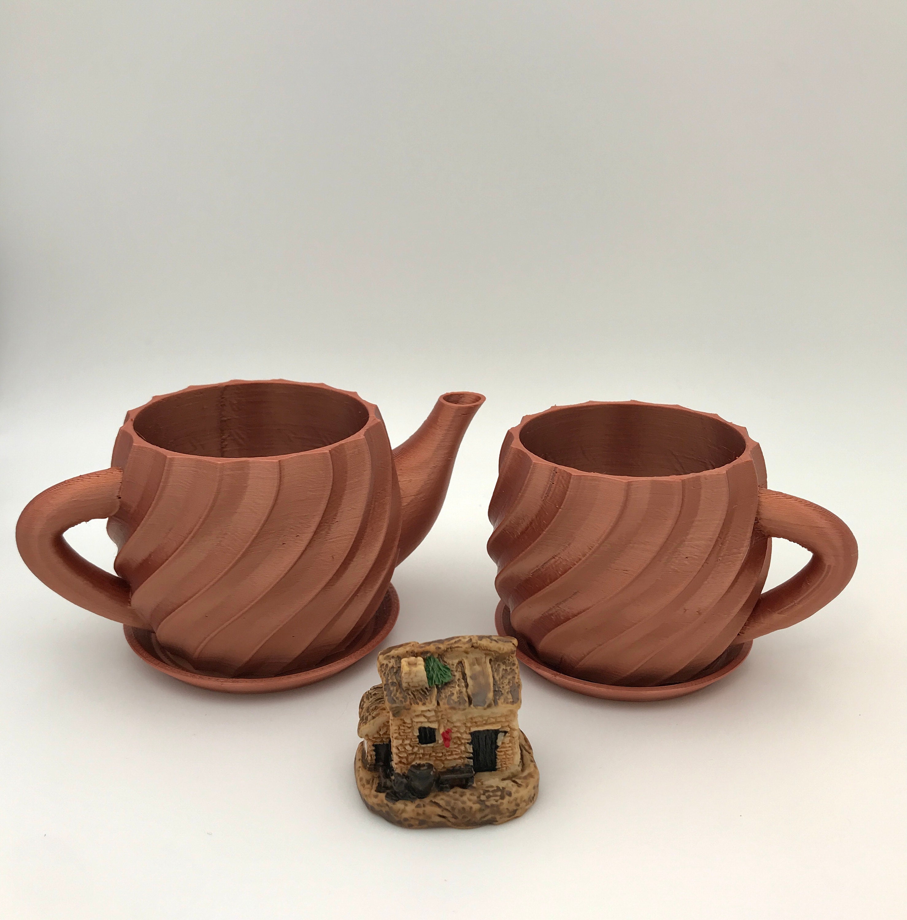 Planter Pot Teapot and Teacup Combo With Drainage and Plates, 3D