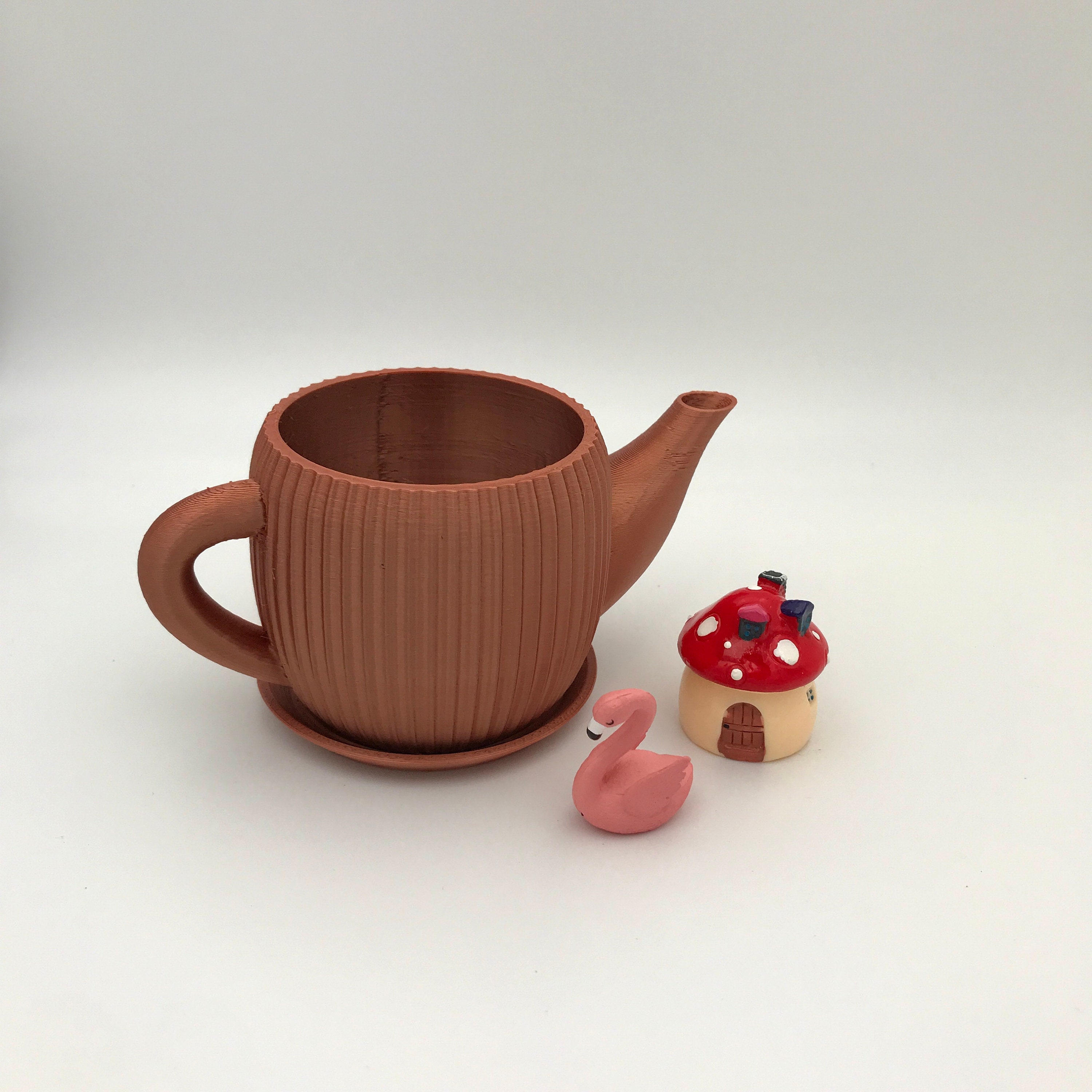 Planter Pot Teapot and Teacup Combo With Drainage and Plates, 3D
