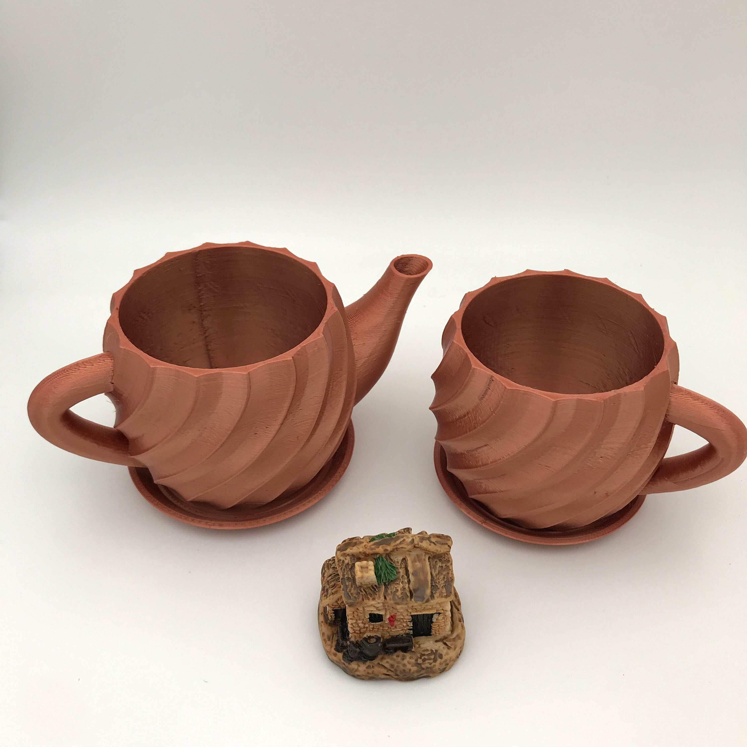Planter Pot Teapot and Teacup Combo With Drainage and Plates, 3D