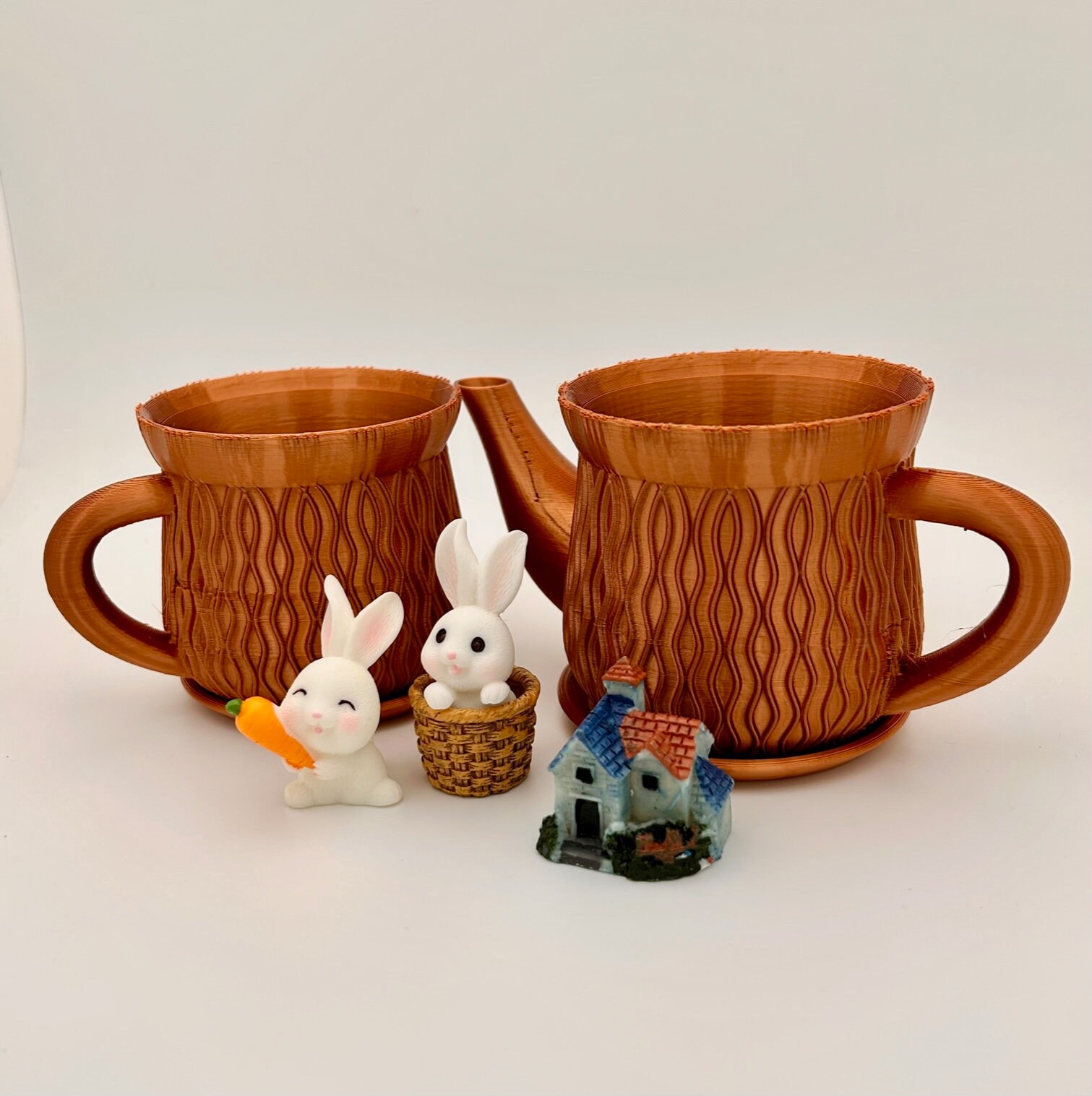 Planter Pot Teapot and Teacup Combo With Drainage and Plates, 3D