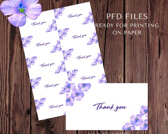 Pdf printable THANK YOU CARD simple for small business with flowers, ready for print, purple flowers card, a4 printable pdf, Greeting Cards