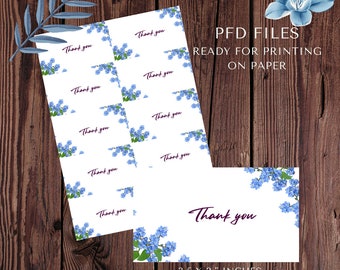 Pdf printable THANK YOU CARD simple for small business with flowers, ready for print, blue flowers card, a4 printable pdf, Greeting Cards