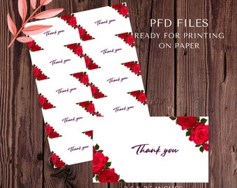 Pdf printable THANK YOU CARD simple for small business with flowers, ready for print, red roses card, a4 printable pdf, Greeting Cards