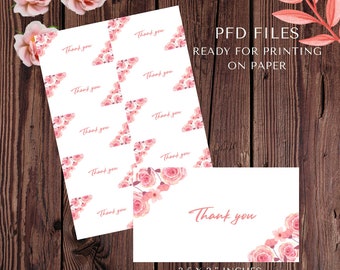 Pdf printable THANK YOU CARD simple for small business with flowers, ready for print, pink flowers card, a4 printable pdf, Greeting Cards