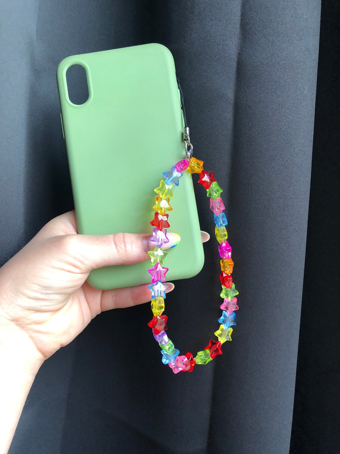 Phone chain / cute bead / unique piece / plastic stars / Etsy