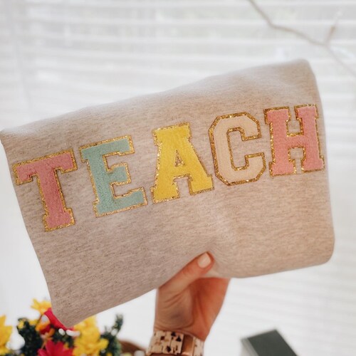 Grey / TEACH Iron on Patch Sweatshirt Teacher Shirt Iron Etsy