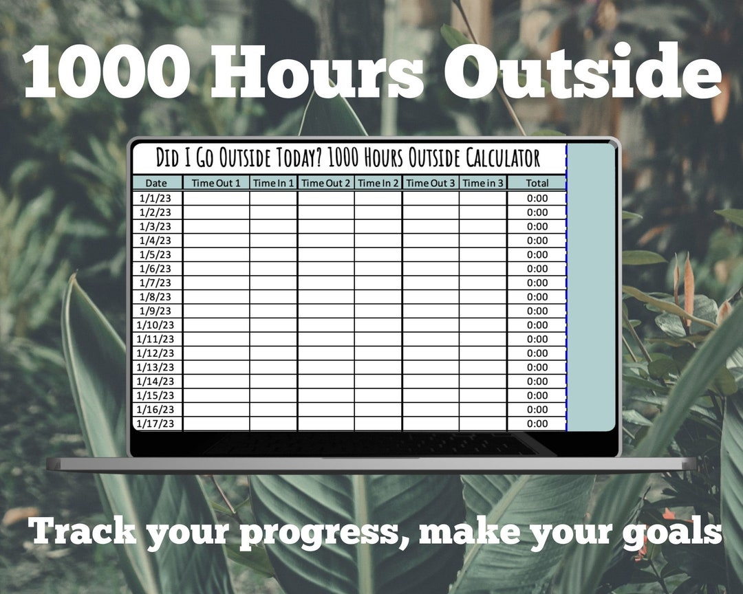 1000 Hours Outside Tracker, 1000 Hours Outside Chart, New Years
