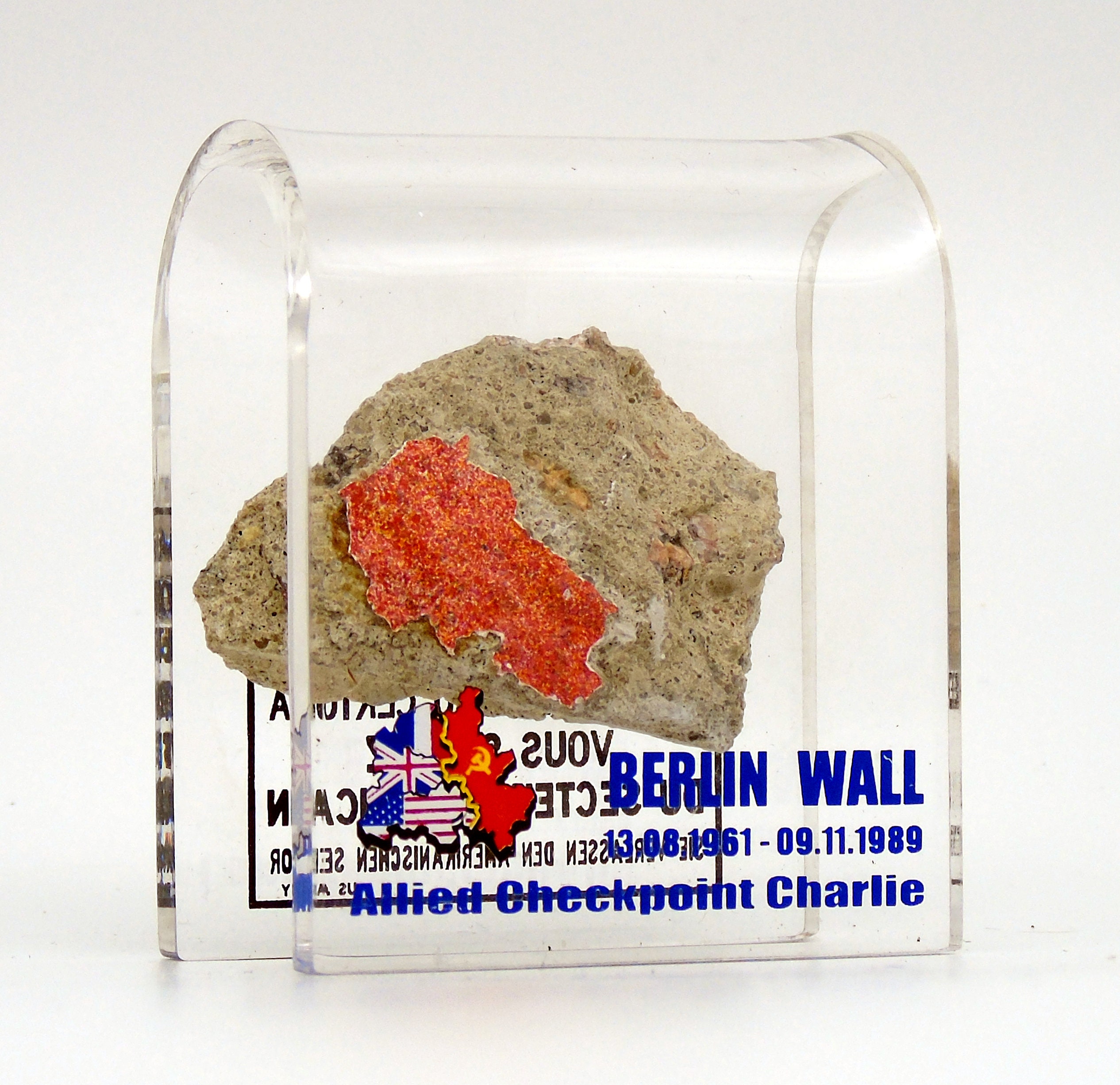 AUTHENTIC PIECE OF BERLIN WALL with CERTIFICATE Authentic Historic German Artifact Souvenir from Europe Conrad Schumann Jump To Freedom Design