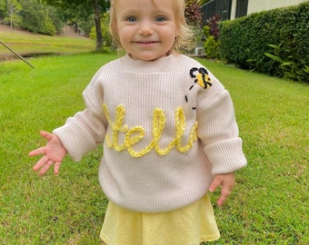 Personalized baby sweater,Knit baby Jumper,Hand Knitted Sweater,baby sweater,name embroidered baby sweater