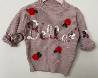 Personalized baby sweater,Knit baby Jumper,Hand Knitted Sweater,baby sweater,name embroidered baby sweater