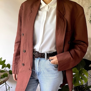 Vintage brown blazer, linen jacket, thin Blaze, light jacket, chocolate brown blazer, classic deep brown coat, double breasted blazer