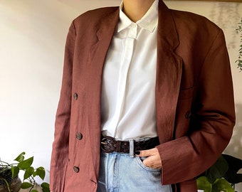 Vintage Unisex Brown Blazer | Vintage Linen Jacket | Thin Blazer | Light Jacket | Vintage Chocolate Brown Blazer | Classic Deep Brown Coat